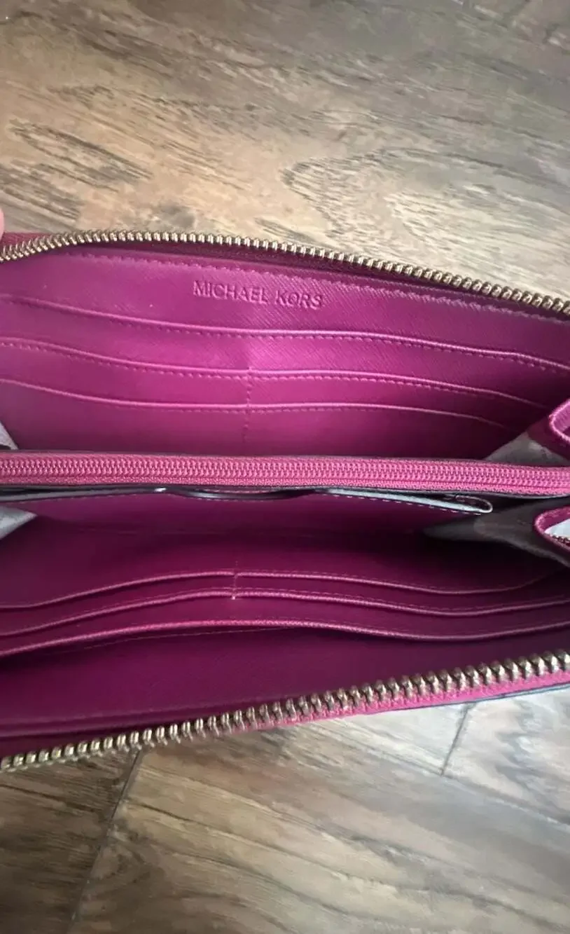 Michael Kors Saffiano Leather Continental Zip Around Wallet